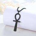 wholesale Black 925 Sterling Silver Ankh Necklace with Rope Design and Hieroglyphic Pendants - 24 Chain Length-0-1
