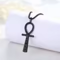 wholesale Black 925 Sterling Silver Ankh Necklace with Rope Design and Hieroglyphic Pendants - 24 Chain Length-0-1