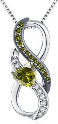 wholesale  925 Sterling Silver White Gold Plated Heart Birthstone Necklace with Infinity Symbol for Women, Hypoallergenic Romantic Jewelry Gift-08-August