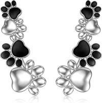 wholesale 925 Sterling Silver Black Paw Print Heart Drop Dangle Studs Hoop Earrings for Girls and Women -Pet Paw Climber Earrings