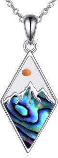 wholesale 925 Sterling Silver Abalone Shell Cubic Zirconia-Shaped Mountain & Sun Pendant Necklace-0-0