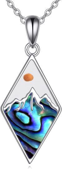 wholesale 925 Sterling Silver Abalone Shell Cubic Zirconia-Shaped Mountain & Sun Pendant Necklace-Mustard Seed
