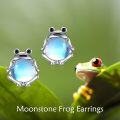 wholesale 925 Sterling Silver Blue Moonstone Frog Stud Earrings-0-4