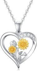wholesale 14K White Gold Diamond Sunflower Heart Pendant Necklace - 16 Chain Length-0-0