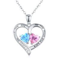 wholesale 925 Sterling Silver Blue Pink Heart Cz Mother Daughter Necklace Birthday Gift-06-Heart Birthstone