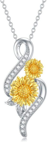 wholesale Gold-Plated 925 Sterling Silver Natural Diamond Sunflower Pendant Necklace-2 sunflower infinity