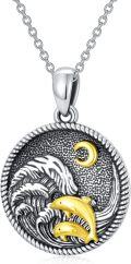 wholesale 925 Sterling Silver Dolphin Mother & Child Pendant Necklaces for Women Girl's Gift Jewelry-0-0