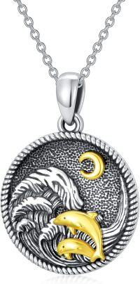 wholesale 925 Sterling Silver Dolphin Mother & Child Pendant Necklaces for Women Girl's Gift Jewelry-Dolphin-2