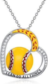 wholesale 925 Sterling Silver Softball Pendant Necklace with Enamel and Cubic Zirconia Stones for Women-Softball Necklace