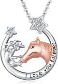 wholesale 925 Sterling Silver Horse Pendant Necklace with Stars and Engraved Message I Love You Forever - Gifts for Her-0-0