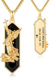 wholesale 925 Sterling Silver Black Onyx Angel Pendant Necklace with Cross and Engraved Message for Men Women-St Michael