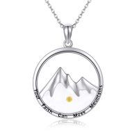 wholesale 925 Sterling Silver Round Pendant with Mountain and Gold Dot Design - Christian Jewelry for Women-Round Mountain Seed