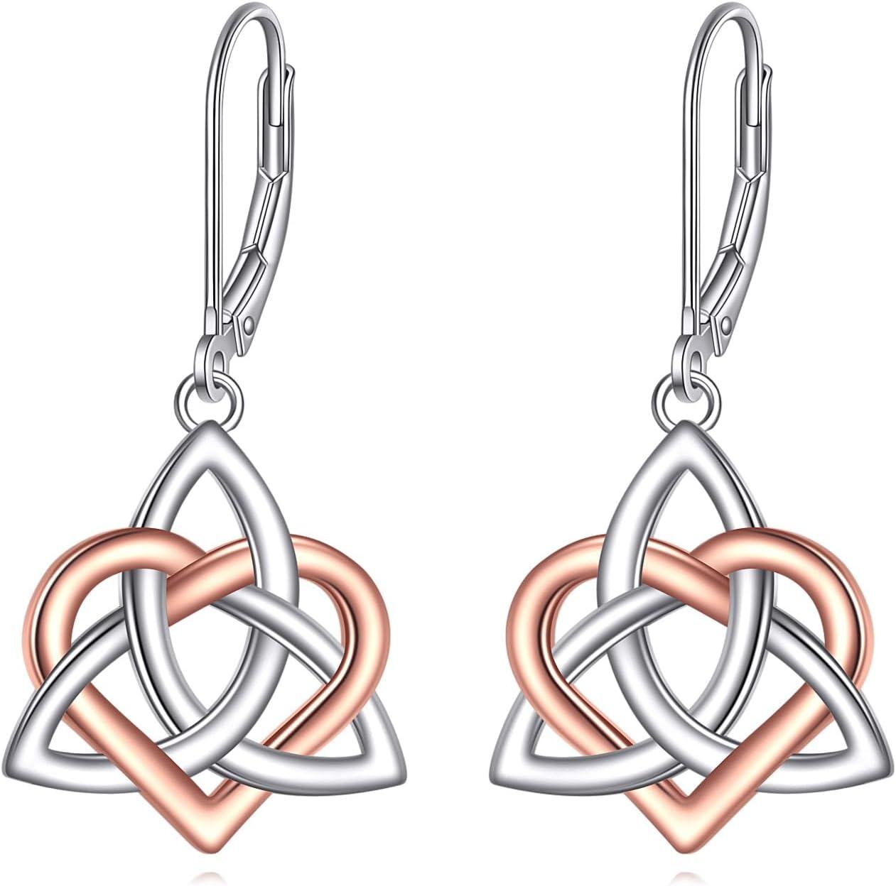 Sterling Silver Celtic Knot Heart Dangle Earrings for Women Gifts-Celtic Knot Earrings