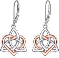 wholesale 925 Sterling Silver Triquetra Trinity Knot Heart Drop Earrings for Women-Celtic Knot Earrings