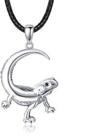 wholesale 925 Sterling Silver Dinosaur Pendant Necklaces for Men and Boys Gifts Unique Charm Jewelry-Bearded Dragon