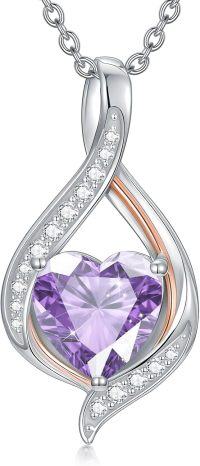 wholesale White Gold Plated Silver & Moissanite 1.5cttw Infinity Heart Birthstone Necklace with June Gemstone, Adjustable Chain, Gift Box-F-June