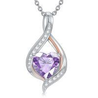 wholesale White Gold Plated Silver & Moissanite 1.5cttw Infinity Heart Birthstone Necklace with June Gemstone, Adjustable Chain, Gift Box-F-June