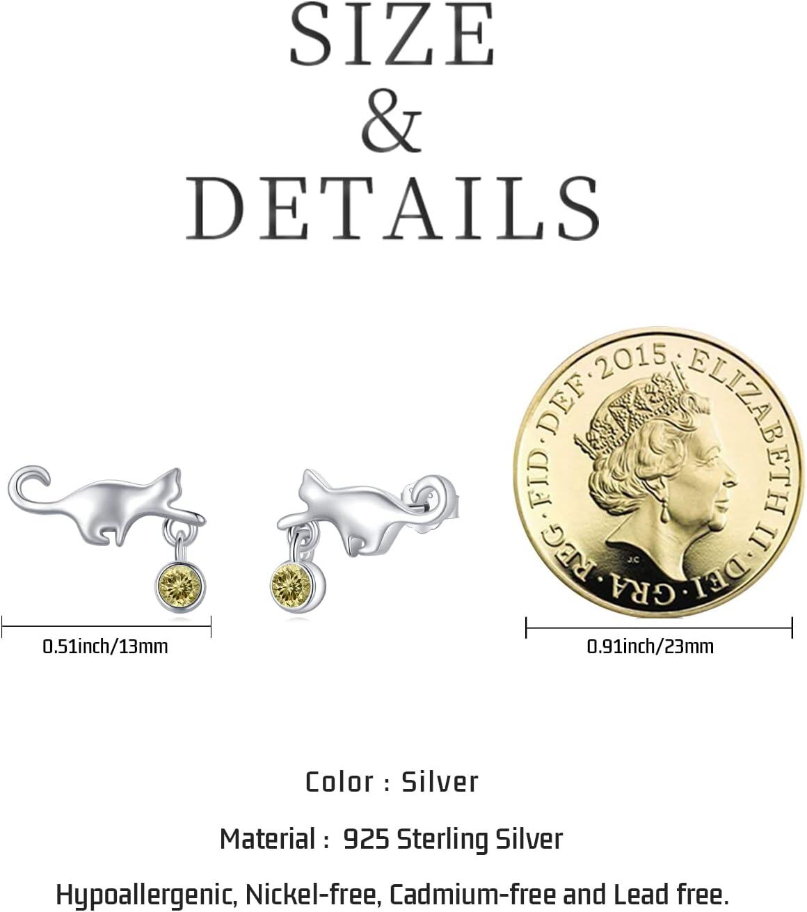 925 Sterling Silver Yellow Crystal Cat Stud Earrings - Adorable Kitty  for Her-0-2