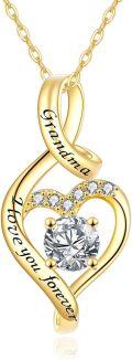 wholesale 14K Real Gold & Cubic Zirconia Grandma Heart Pendant Necklace - Forever Love Gift from Grandchild-0-0