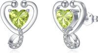 wholesale 925 Sterling Silver 12 Months Birthstone Stethoscope Heart Stud Earrings for Women-Yellow Green