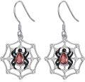 wholesale Silver Spider Web Drop Earrings for Women Gothic Jewelry 925 Sterling Silver Dangle Hook Earings with Crystal Rhinestone and Black Enamel Spiders on Cobweb Design (Spider)-0-0