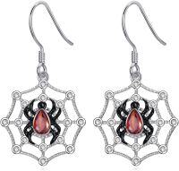 wholesale Silver Spider Web Drop Earrings for Women Gothic Jewelry 925 Sterling Silver Dangle Hook Earings with Crystal Rhinestone and Black Enamel Spiders on Cobweb Design (Spider)-Spider 1