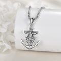 wholesale 925 Sterling Silver Anchor Crucifix Necklace for Men Women Catholic Jesus Christ INRI Pendant Chain Religious s 47cm/18.3in Long  Box Link Chains-0-3