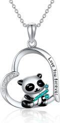 wholesale 925 Sterling Silver Heart-Shaped Pendant with Red Panda Charm and Blue Crystal for Women Girls-0-0