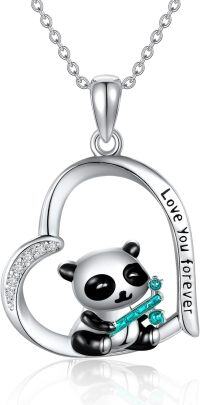 wholesale 925 Sterling Silver Heart-Shaped Pendant with Red Panda Charm and Blue Crystal for Women Girls-panda
