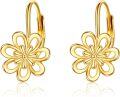 wholesale 14K Gold Daisy Flower Leverback Dangle Hoop Earrings Jewelry for Women Teen Girls Christmas Gift-0-0