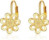 wholesale 14K Gold Daisy Flower Leverback Dangle Hoop Earrings Jewelry for Women Teen Girls Christmas Gift-Daisy earrings