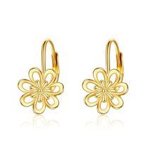 wholesale 14K Gold Daisy Flower Leverback Dangle Hoop Earrings Jewelry for Women Teen Girls Christmas Gift-Daisy earrings