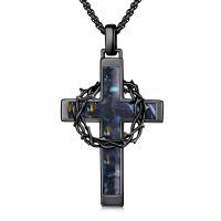 wholesale 925 Sterling Silver Labradorite Stone Cross & Crown Of Thorns Pendant Christian Jewelry For Men/Women-Black Cross Abalone