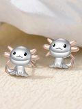wholesale 925 Sterling Silver Axolotl Stud Earrings - Cute Cartoon Fish  for Women Girls-0-1