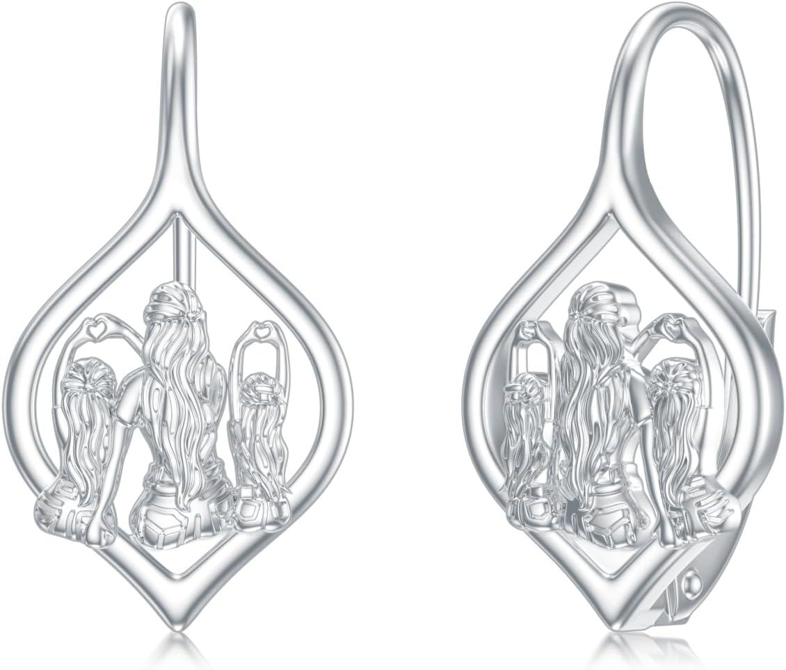 Sterling Silver Sister Earrings Mother Daughter Leverback Jewelry-0-1