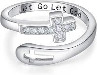 wholesale 925 Sterling Silver Mustard Seed Faith Cross Ring for Women Men Adjustable Open Finger Thumb Christian Jewelry Gift-Let Go Let God