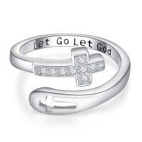 wholesale 925 Sterling Silver Cross Faith Rings Wholesale With Gold Accent-Let Go Let God