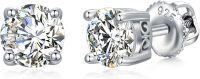 wholesale 18K White Gold Plated 925 Sterling Silver Moissanite 2ct D VVS1 Round Stud Earrings-2 Carat-4 Prong