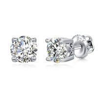 wholesale 18K White Gold Plated 925 Sterling Silver Moissanite 2ct D VVS1 Round Stud Earrings-2 Carat-4 Prong