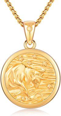 wholesale Sterling Silver Unisex Zodiac Necklace Constellation Pendant Horoscope Jewelry Gift-4-Taurus (C-Gold Apr.20-May.20)