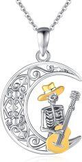 wholesale 925 Sterling Silver Crescent Moon Guitar Skeleton Pendant Necklace - Gothic s-0-0