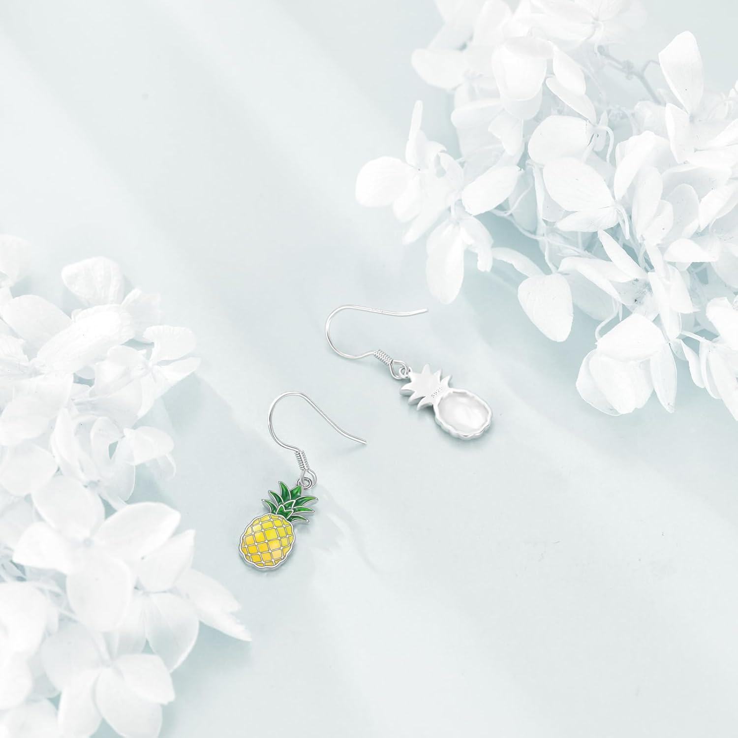  Sterling Silver Pineapple Drop Earrings for Women Summer Beach Fruit Dangle Jewelry Gift -0-3