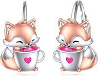 wholesale 925 Sterling Silver Fox Cup Heart Stud Earrings  for Women Girls-Fox earrings