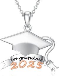 wholesale 925 Sterling Silver Graduation Cap Pendant Necklace with Congratulate 2025 Charm - College/High School Jewelry for Women-03-Year