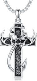 wholesale Sterling Silver Deer Antler Cross Necklace for Men Hunting Jewelry Gift-0-8