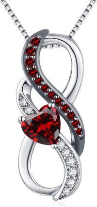 wholesale 925 Sterling Silver & Birthstone Heart Infinity Necklace for Women, Adjustable Chain, Hypoallergenic, Romantic Gift for Wife Girlfriend Mother-01-January