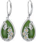 wholesale 14K Gold Plated Sterling Silver Round Natural Jade Earrings for Women-0-10
