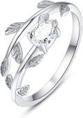 wholesale 925 Sterling Silver Stone Adjustable Leaf Birthstone Open Ring for Women-0-0