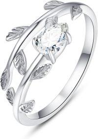 wholesale 925 Sterling Silver Stone Adjustable Leaf Birthstone Open Ring for Women-Clear