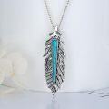 wholesale 925 Sterling Silver Turquoise Feather Pendant Necklace - Western Bohemian Style-0-2